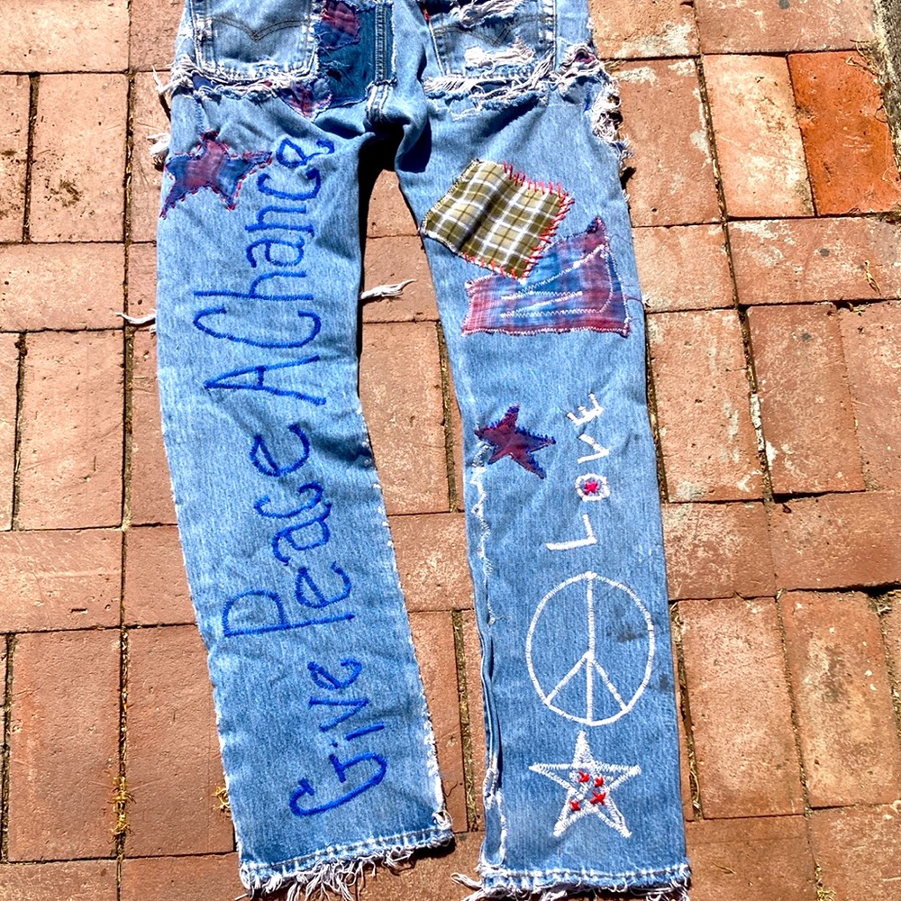 501 Jeans Upcycled Patched Thrashed 29 x 34 - Picture 5 of 14